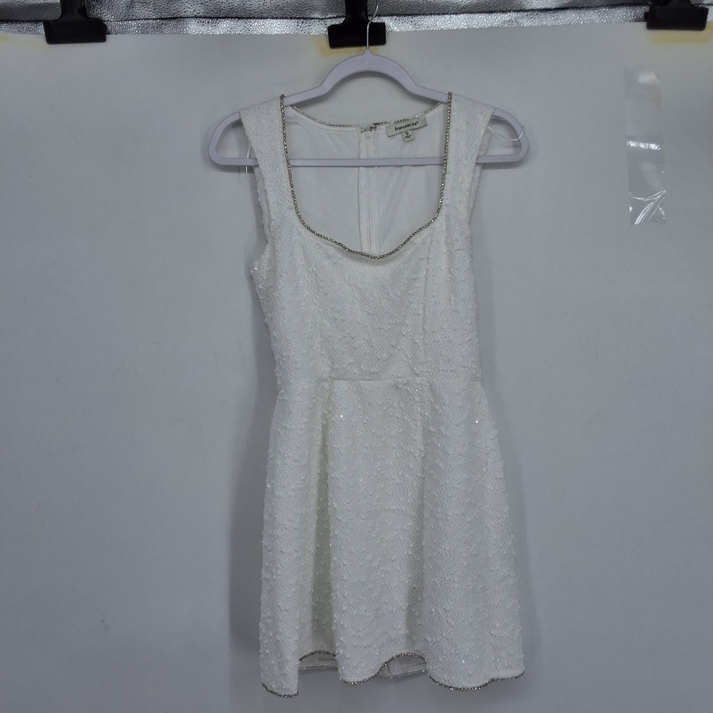 Francesca's Collections Small White Skater  Dress with Silver Trim